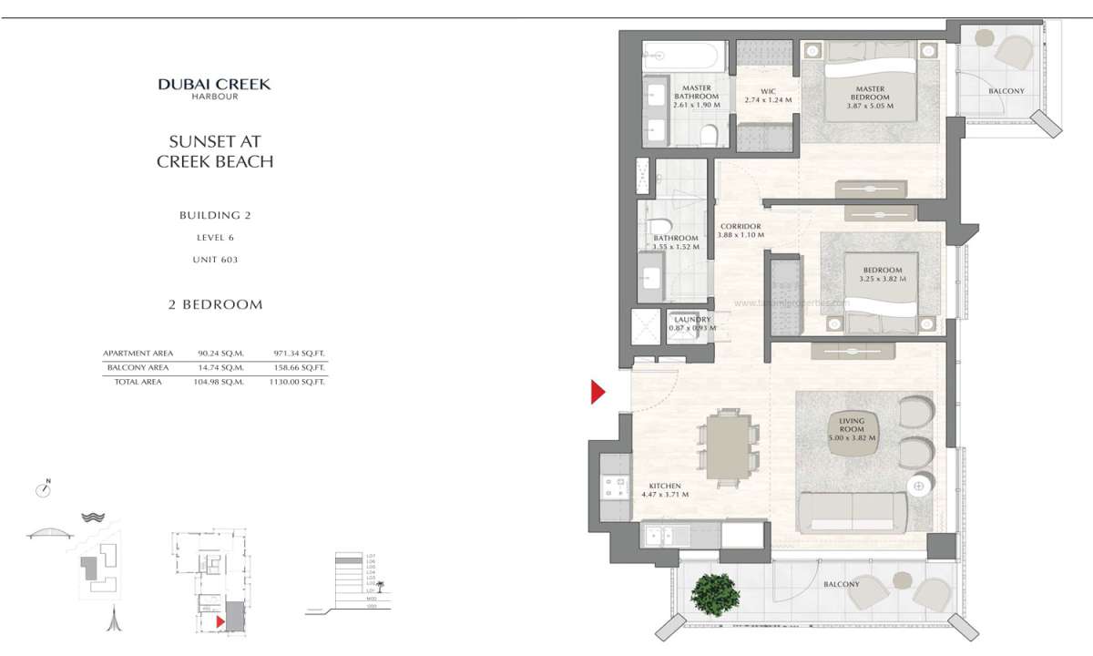 Building 2 - 2 Bedroom Level 6 Unit 603, Size 1130.00 sq ft